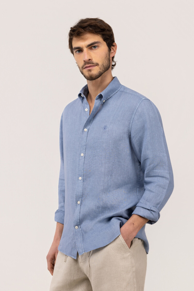 Camisa Lino Azul Medio