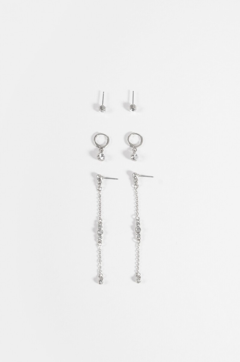 Set de 3 caravanas strass - plateado 