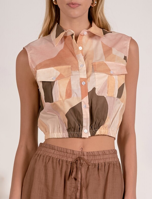 Top Camisero Estampado Con Cintura Elastizada MULTI/ANARANJADO