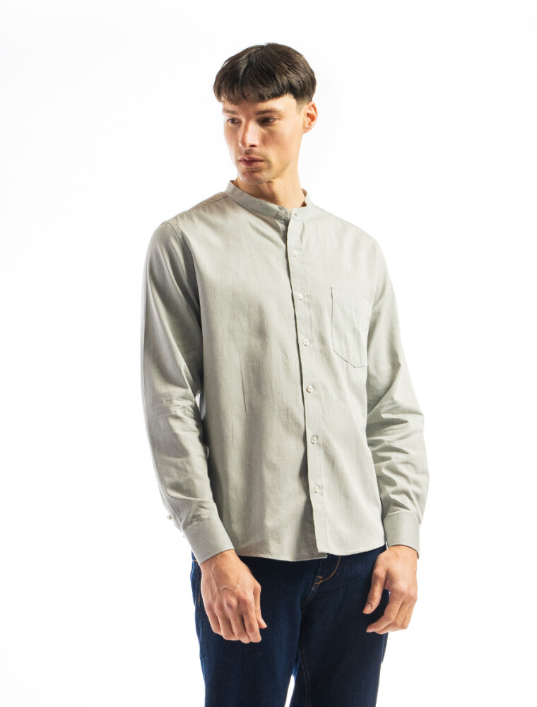 Camisa Cuello Mao Manga Larga Gris Claro