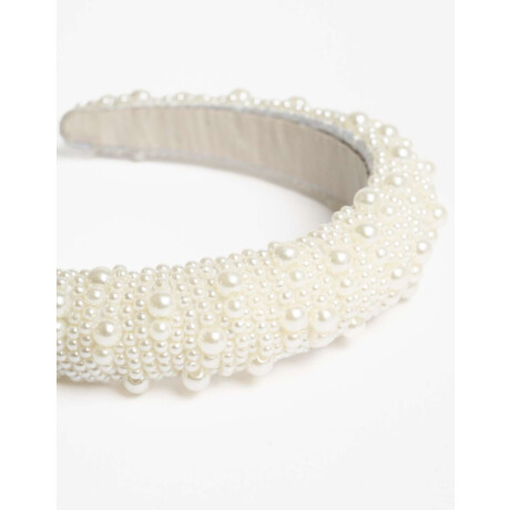 Vincha Semipuffy Perlas Blanco Nacarado/perlado