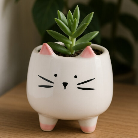 Maceta de cerámica gato con pies rosados Blanco