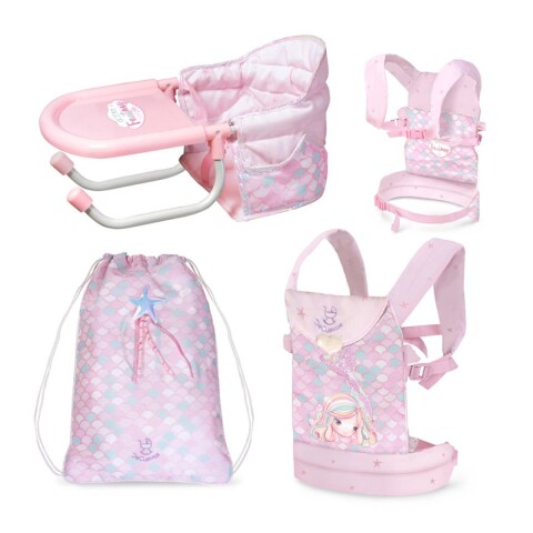 Set Viaje De Cuevas 3en1 Portabebé Bolso Silla Comer Muñecas Variante Color Rosa