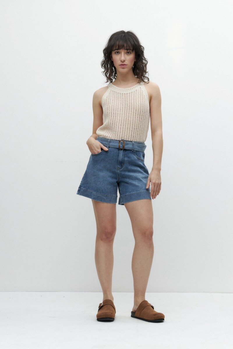 Short de jean con cinto - jean medio 