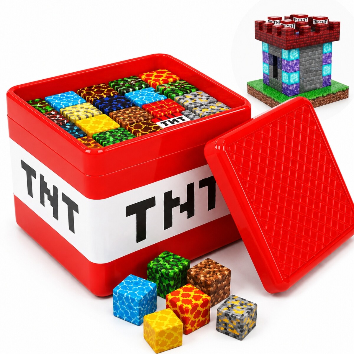 Bloques magnéticos en contenedor 100 piezas MINECRAFT - tnt 