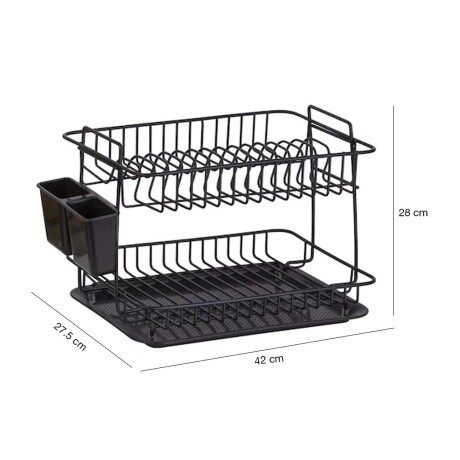 Escurridor de 2 Niveles con Bandeja y Cubiertero para Mesada Negro