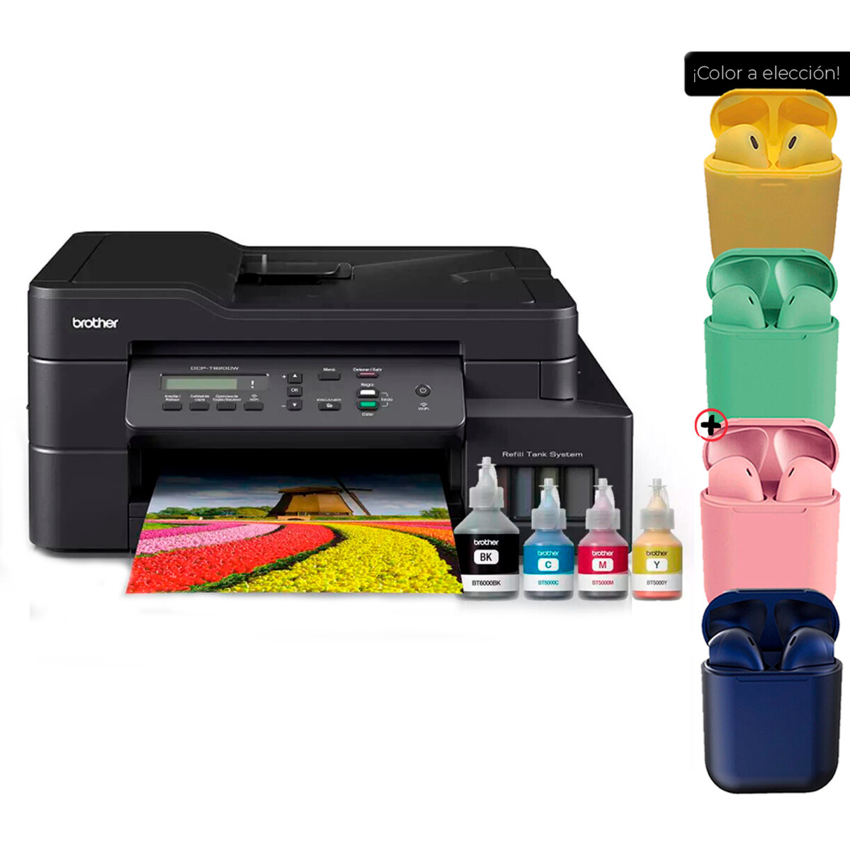 Impresora A Color Multifunción Brother Dcp-t820dw Con Wifi + Auriculares 