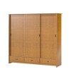 Ropero 3 puertas corredizas 3 cajones Madera maciza Marron