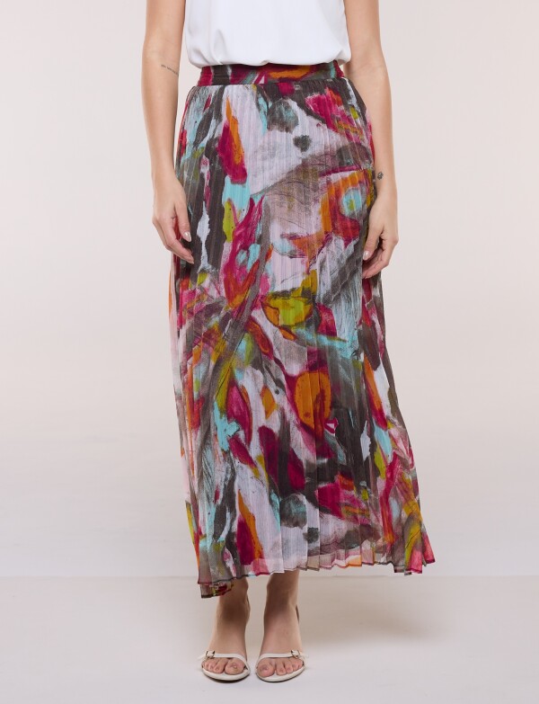 Falda Maxi Plisada MULTI/FUCSIA