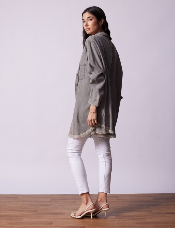 Camisa Oversize Tencel Flecos GRIS