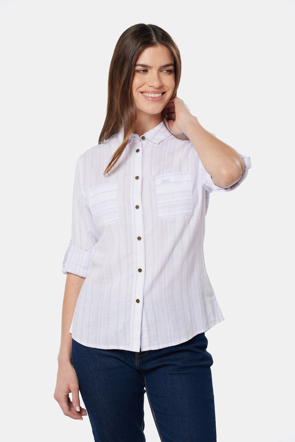 CAMISA DE LINO RAYADA Lila