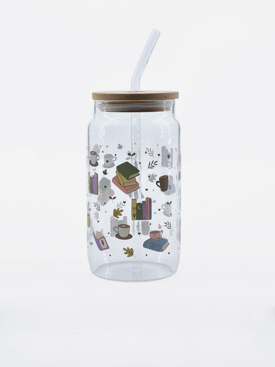 VASO CON SORBITO Y TAPA DE BAMBOO - MULTICOLOR 