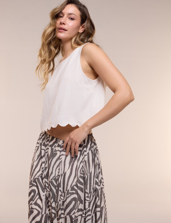 Falda Boho Con Cintura Elástica BEIGE/MULTI