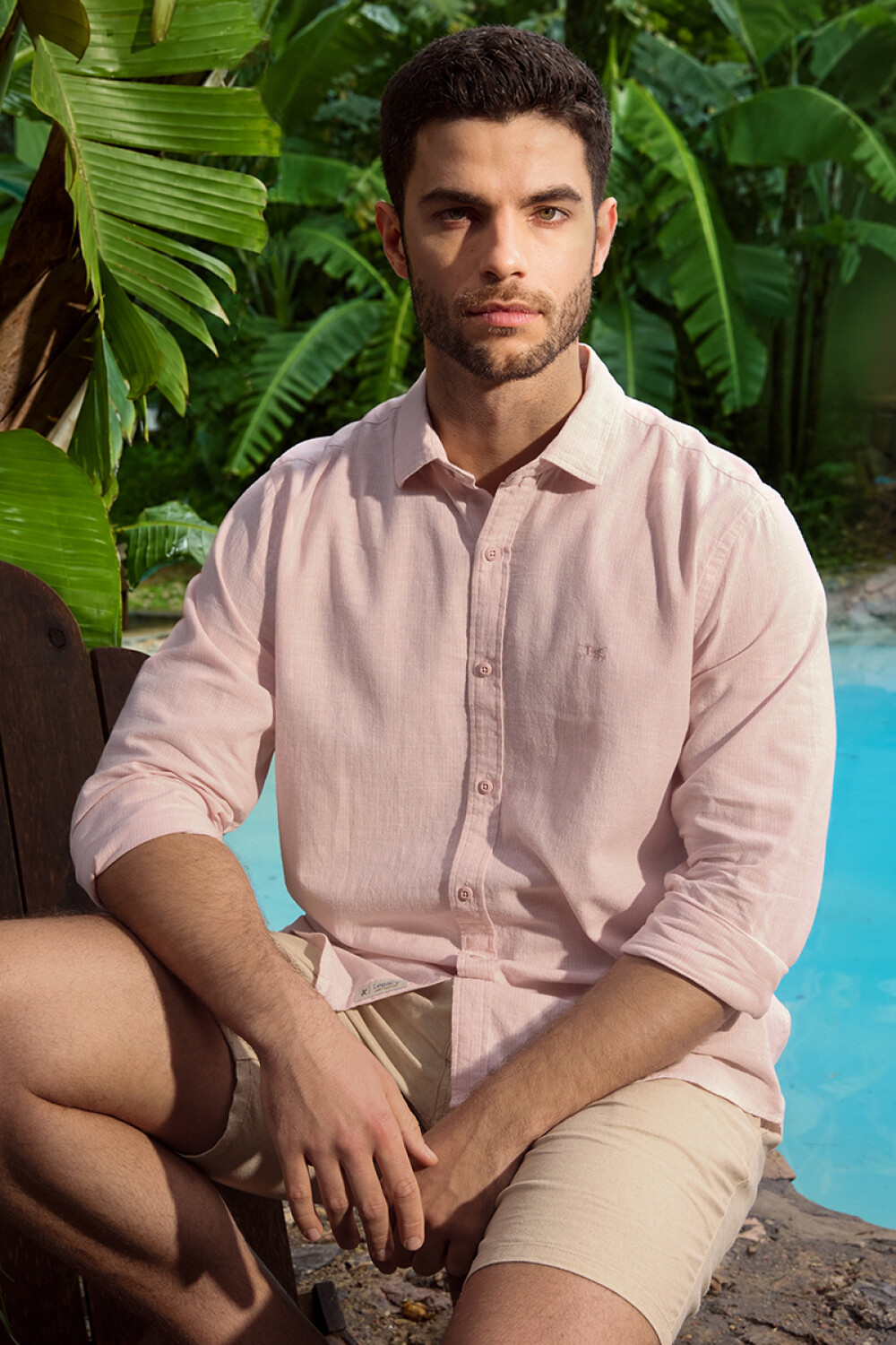 CAMISA DE LINO RAYADA Rosa
