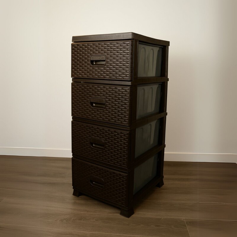 Gavetero cajonera simil ratán MARRON OSCURO