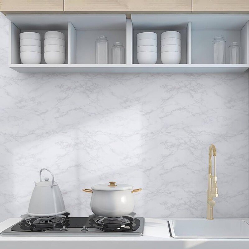 Vinilo Decoración Mesada Pared 60 Cm X 2m MARMOL BLANCO