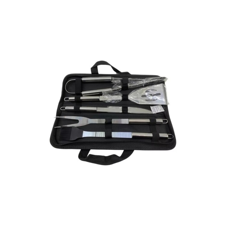 SET UTENSILIOS DE PARRILLA ACERO INOX. X 5 PIEZAS PLATEADO