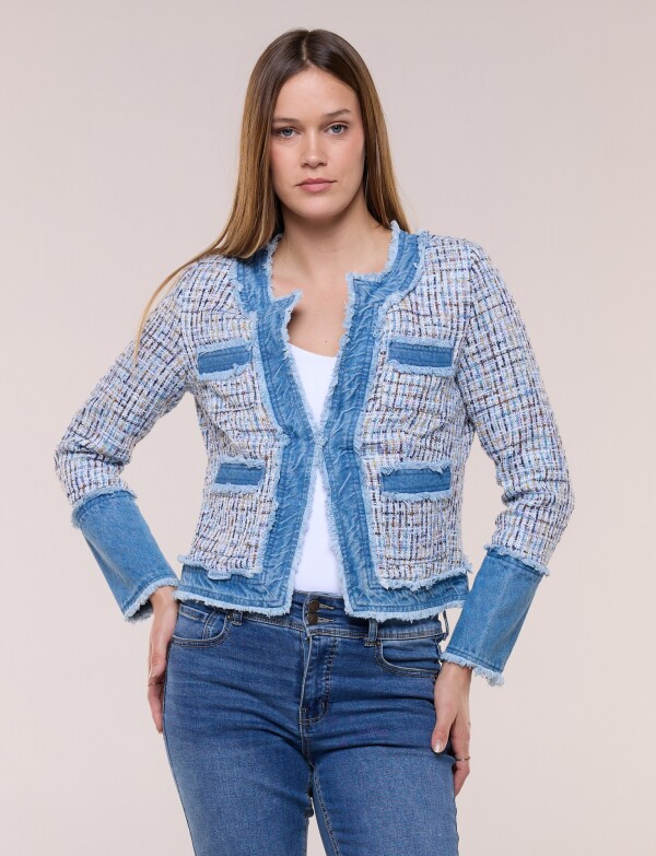 Chaqueta Tweed Multicolor Con Detalles Denim AZUL/MULTI