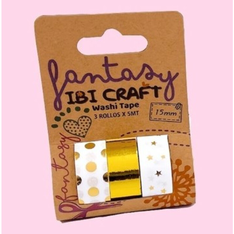 Cinta adhesiva ibi craft pack x3 en papel foil dorado Unica