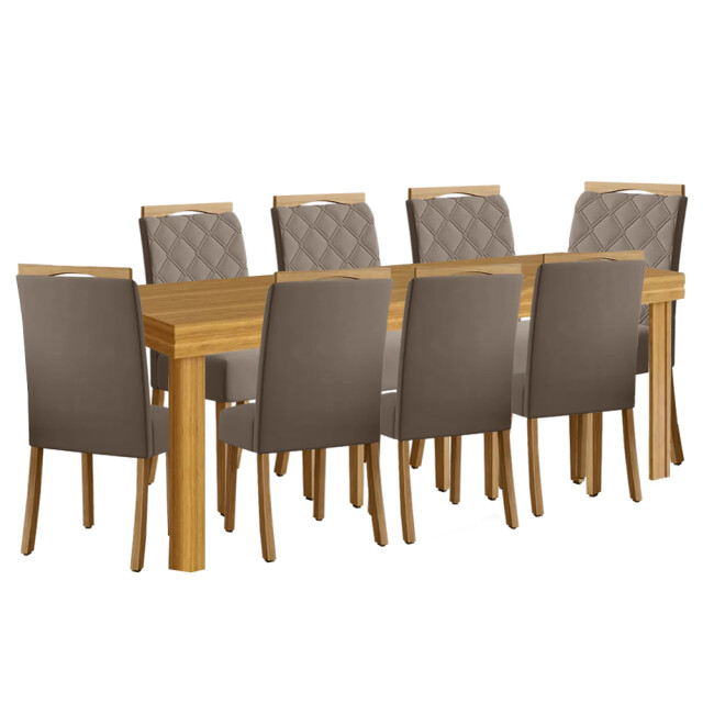 Juego de comedor mesa en madera maciza - 8 sillas tapizadas Juego de comedor mesa en madera maciza - 8 sillas tapizadas
