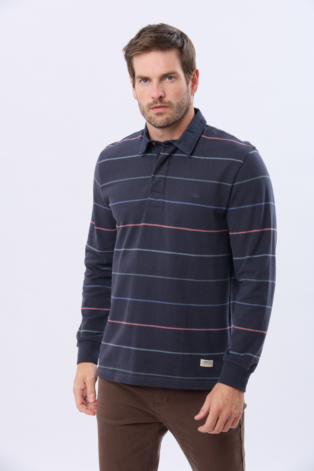 REMERA POLO RAYADA DE ALGODÓN Azul