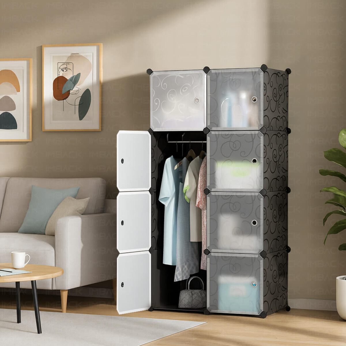 Ropero Armario Placard IMBACK IBK-PLC011 | Modular con 3 Pisos y Puertas, Compacto, Resistente y Moderno Negro 