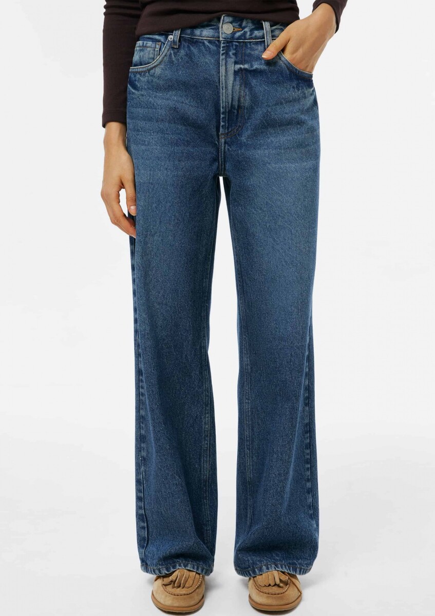 PANTALÓN WIDE LEG CINTURA MEDIA - AZUL 