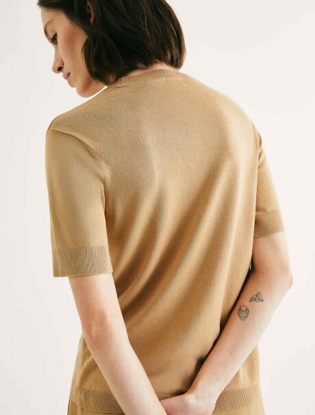BLUSA DE MANGA CORTA EN PUNTO MARRÓN