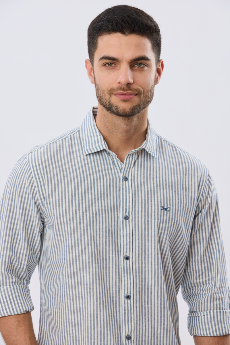 CAMISA RAYADA DE LINO - Denim 