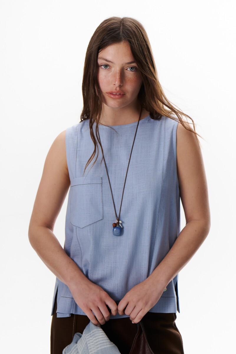 TOP LINO POCKET - CELESTE 