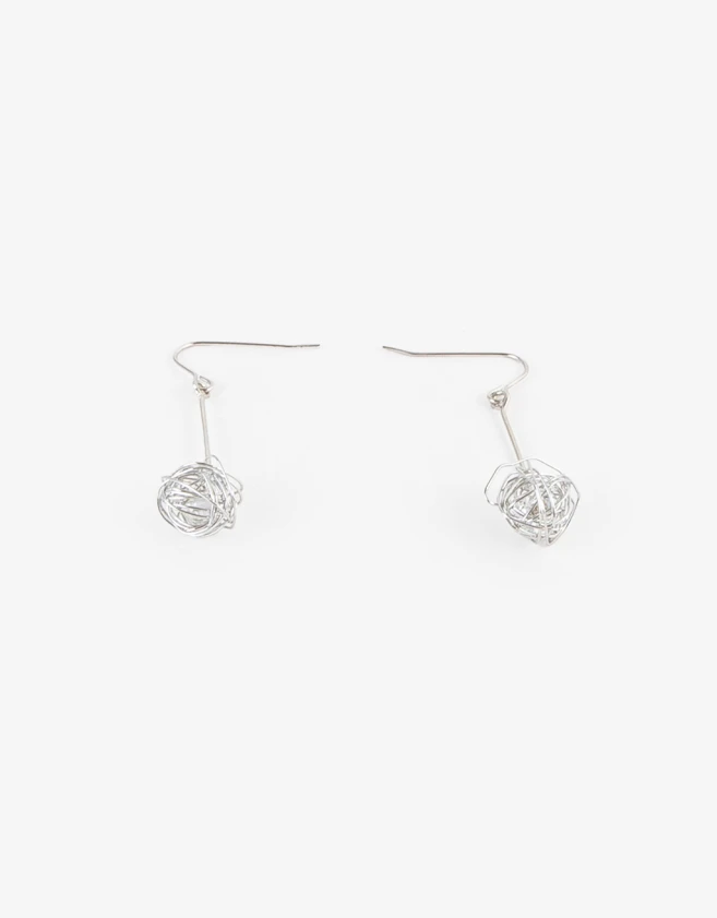 Aros Colgantes Largos De metal Aros Colgantes Bolita - Plateado