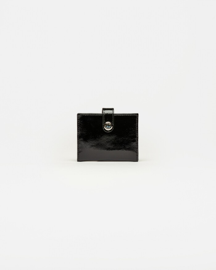Tarjetero Sand en cuero charol arrugado Negro