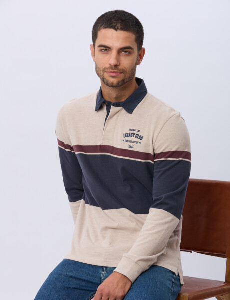REMERA POLO RAYADA DE ALGODON Beige