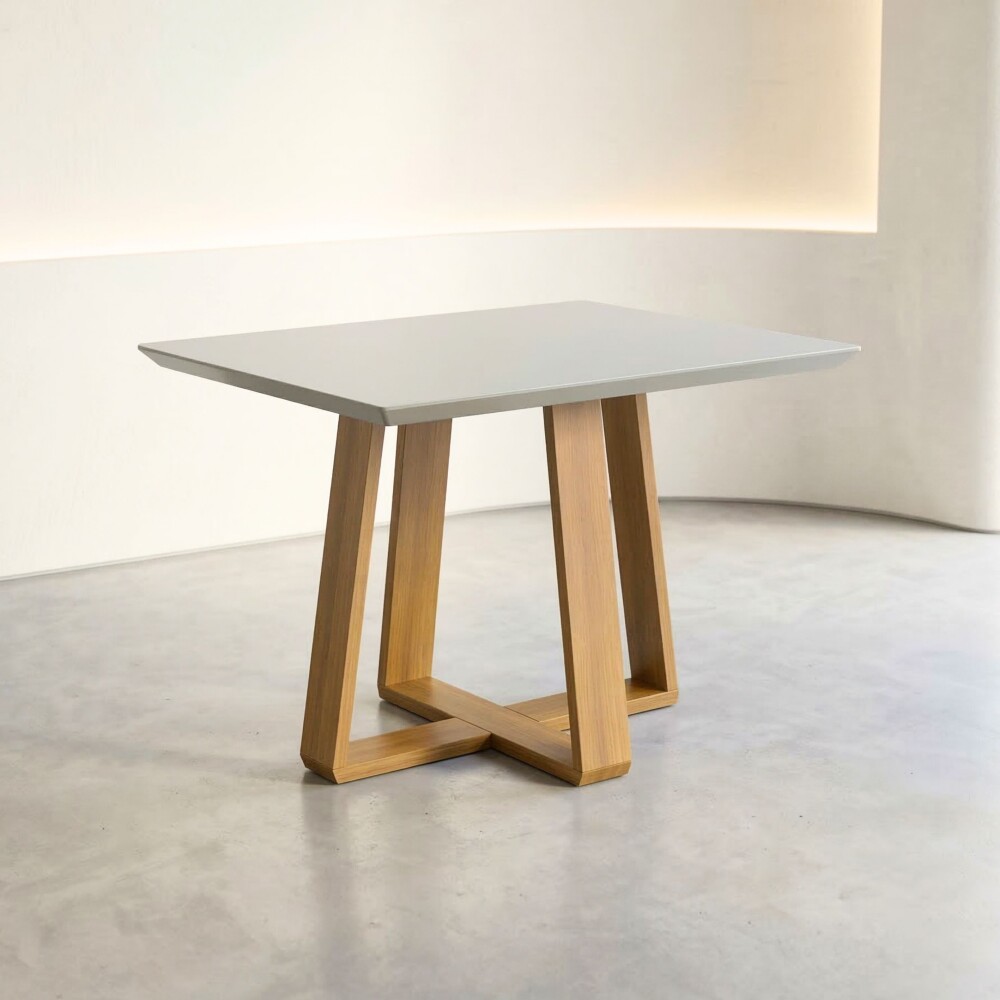 Mesa de Comedor Wood 1.2 Línea Manhattan - Vidrio - Blanco/Natural Mesa de Comedor Wood 1.2 Línea Manhattan - Vidrio - Blanco/Natural