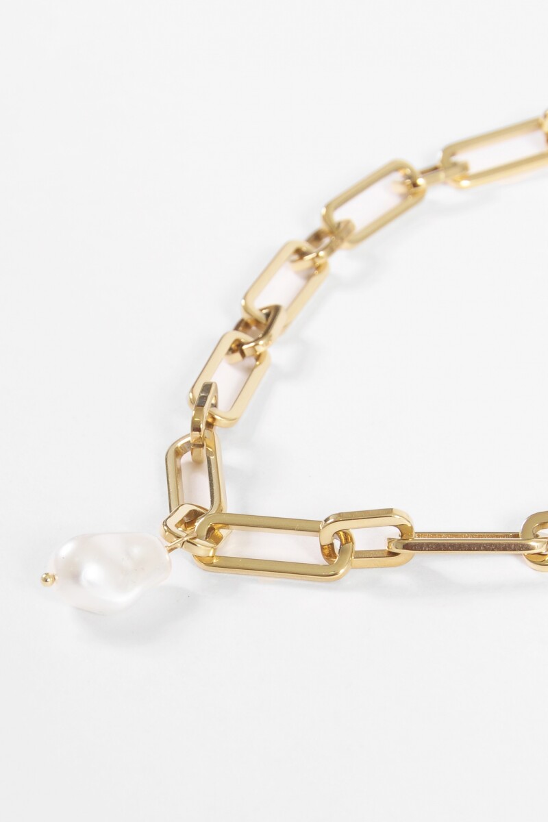 Collar gargantilla acero dije perla dorado