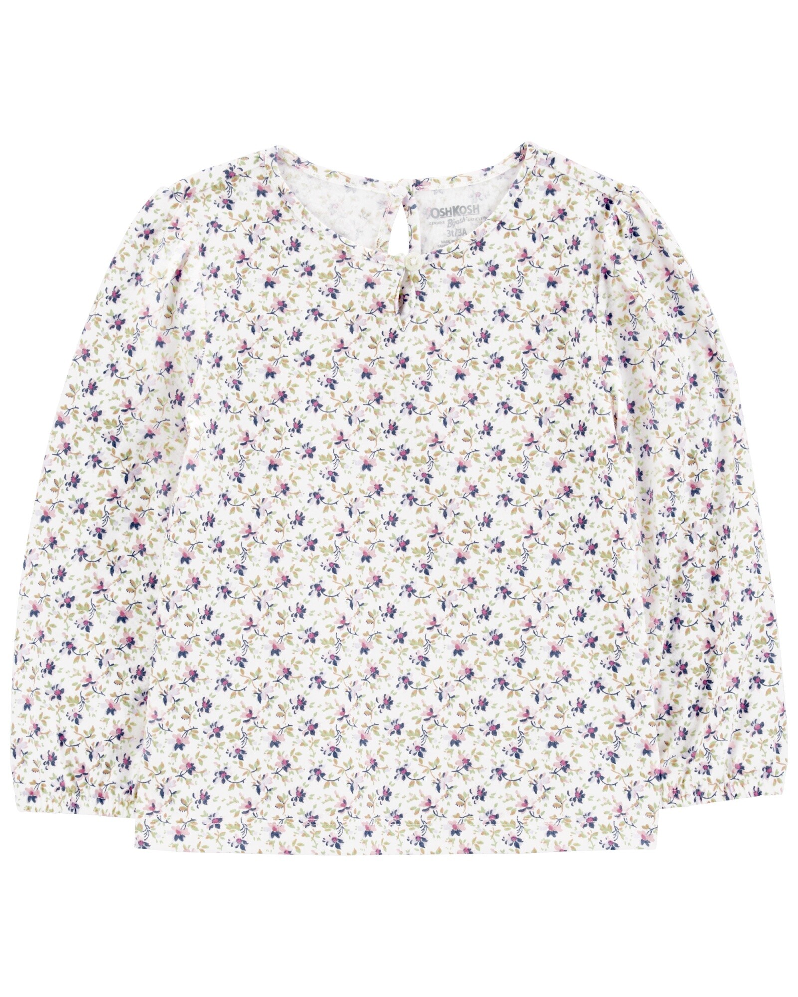 Blusa de algodón, manga larga, diseño floral Sin color