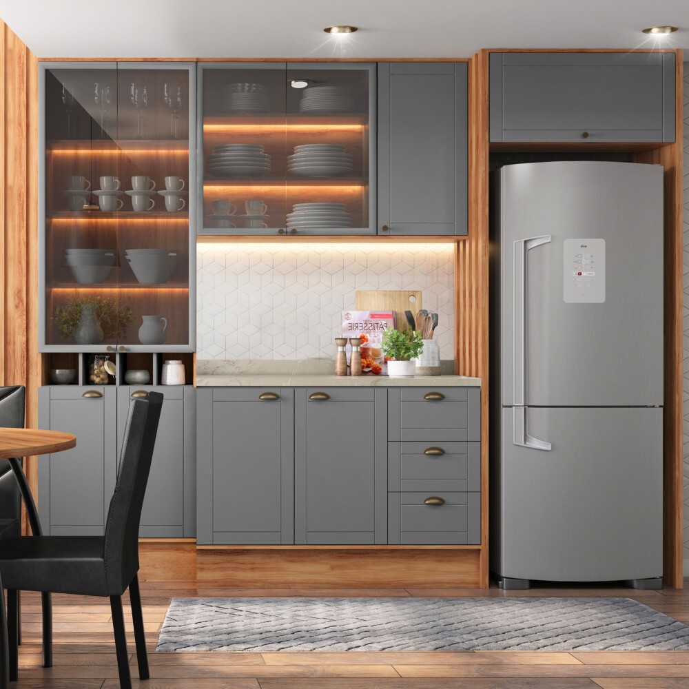 Bajo Mesada 3 Cajones + 2 Puertas (Con Tapa) - Linea Americana Gris