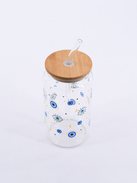 VASO VIDRIO CON SORBITO Y TAPA BAMBOO TRANSPARENTE