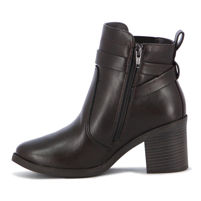 Botas Mujer Comfortflex Taco Medio Con Hebillas Cafe