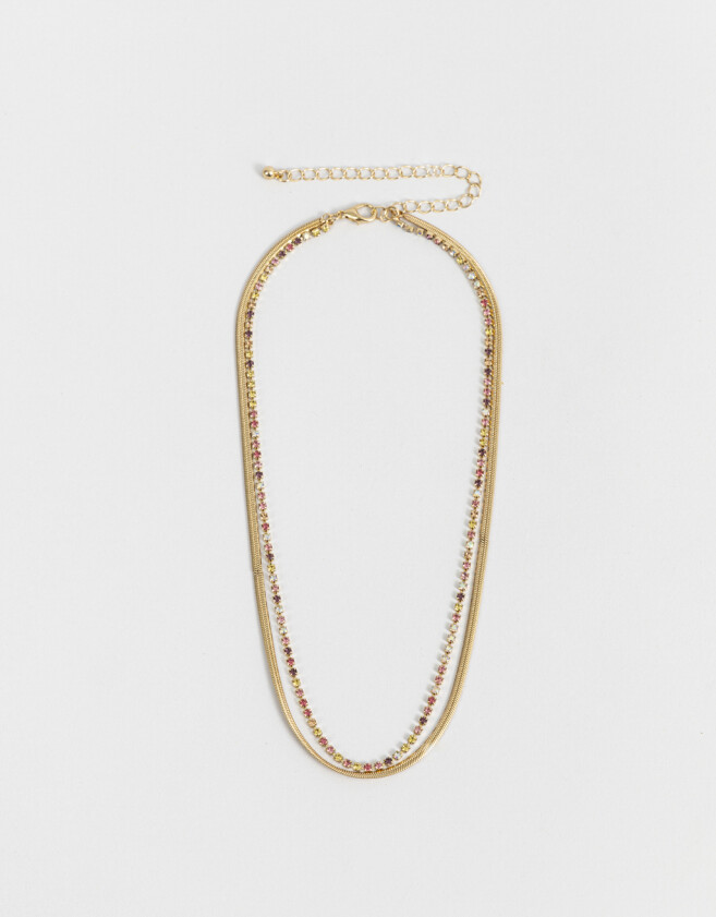 Collares Cortos Con strass Collar Corto Doble Con Strass - Dorado