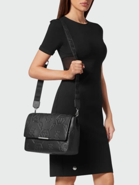 PHILIPP PLEIN - bolso de hombro mediano plateado de cuero Negro
