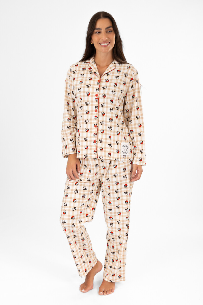 Pijama mickey flannel Beige