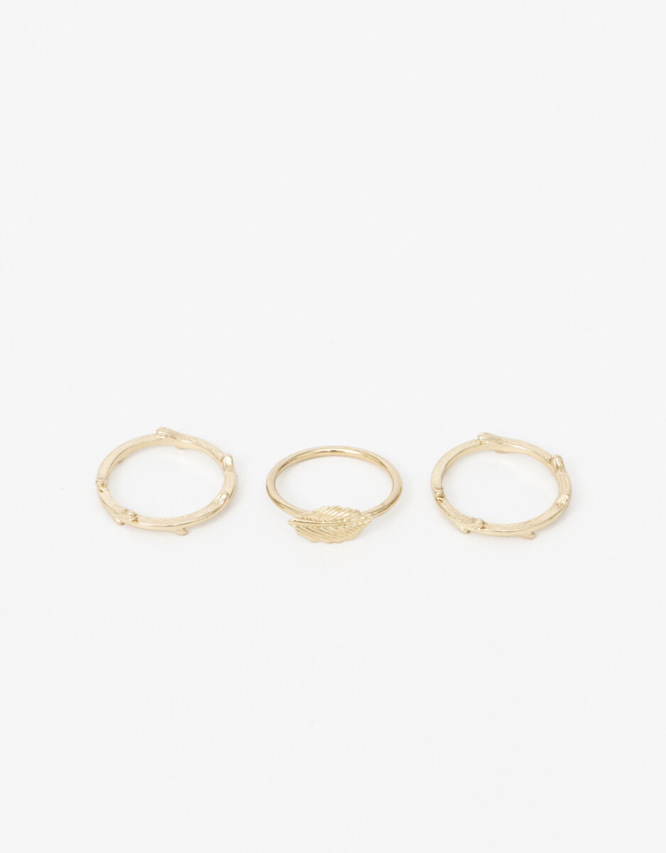 Set De Anillos Metal Hoja 