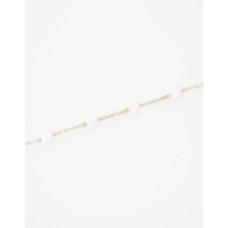 Pulsera Flexible Con Beads Y Perlas Dorado