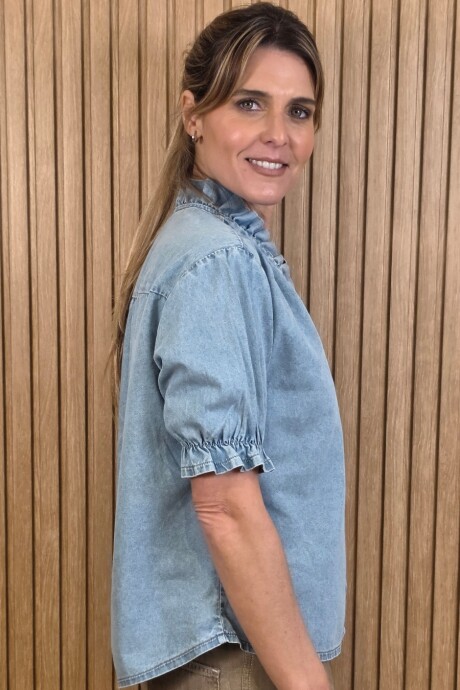 Camisa Flora Denim Celeste