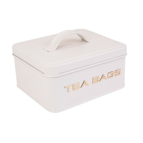 Caja de te metalica beige con dorado Caja de te metalica beige con dorado