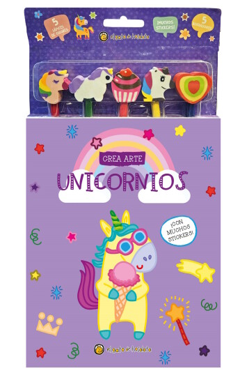 Crea arte: lápices, borradores y stickers. Unicornios Crea arte: lápices, borradores y stickers. Unicornios