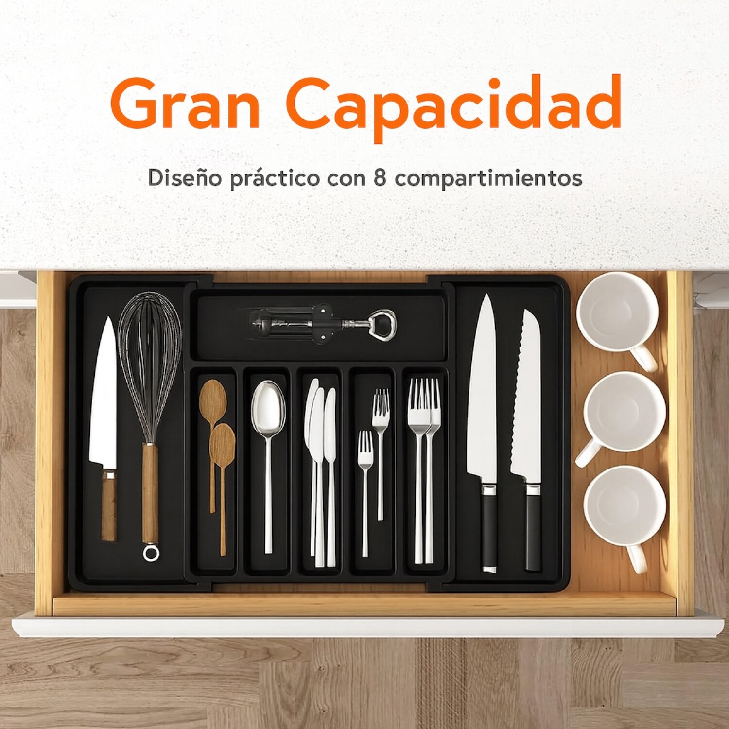 Organizador Cubiertos Extensible Cajon Utensilios Cubertero IMBACK