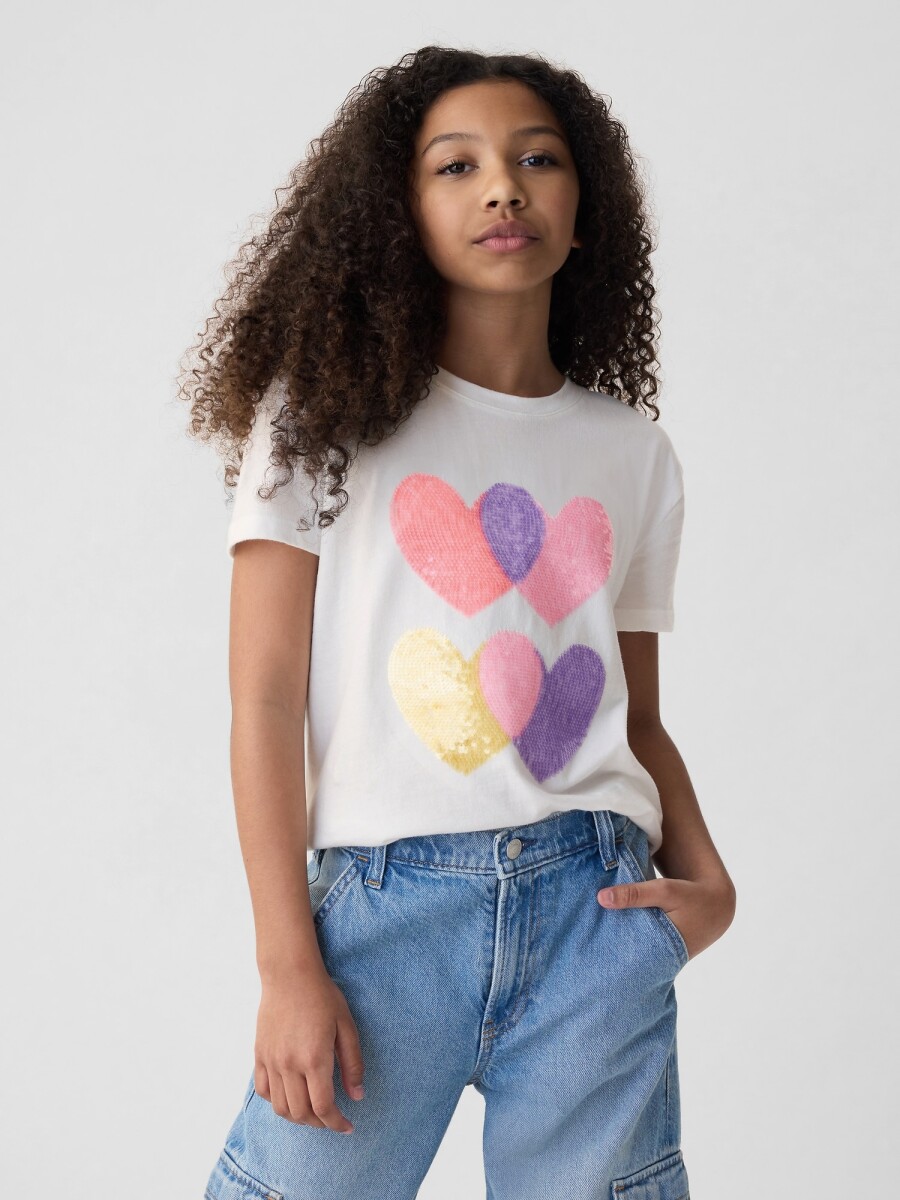 Remera Gráfico Con Lentejuelas Niña - New Off White Opt1 