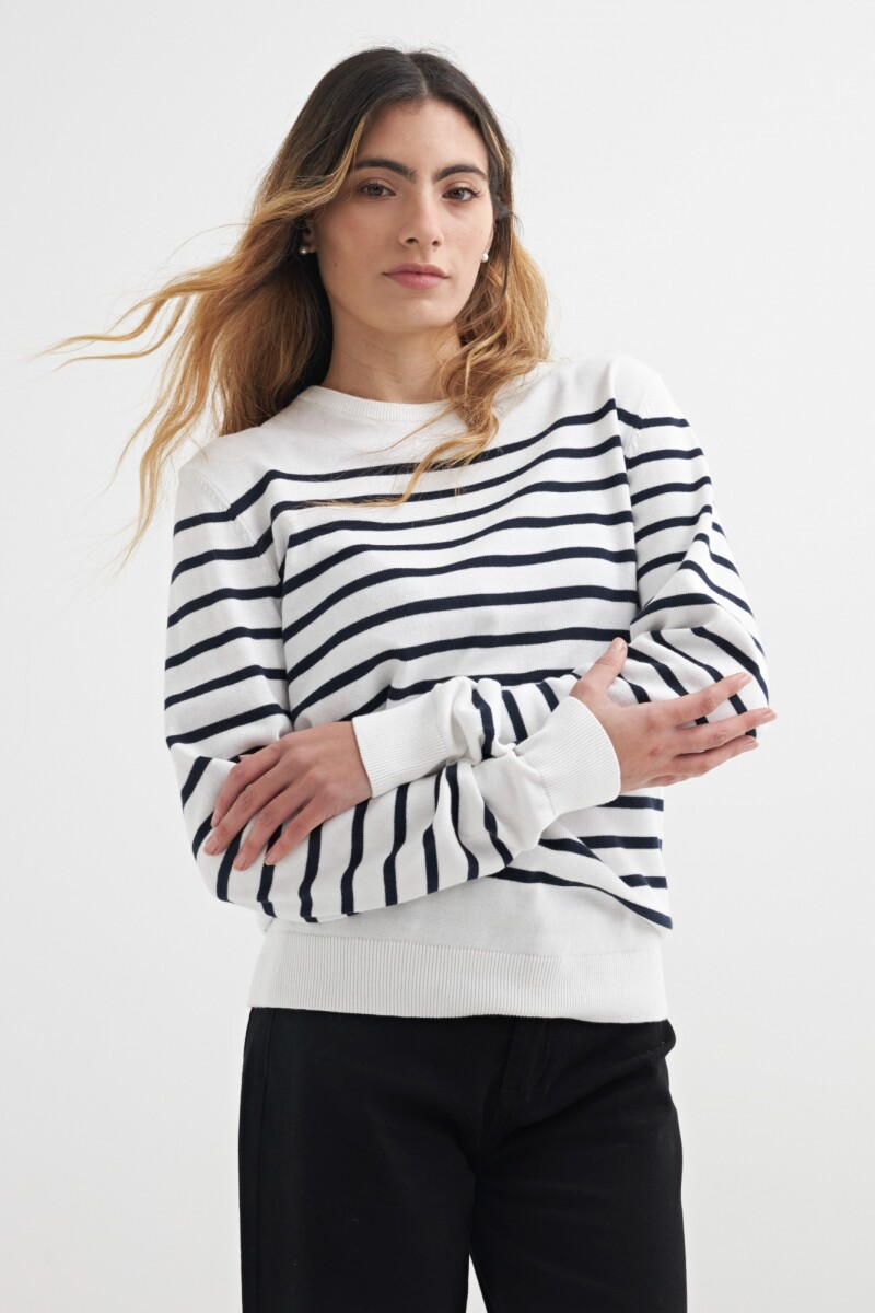 Sweater a rayas con botones en hombro BLANCO